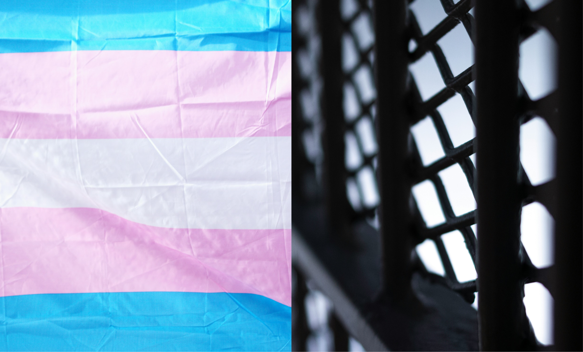 Picture of a trans pride flag next to a photo of prison bars