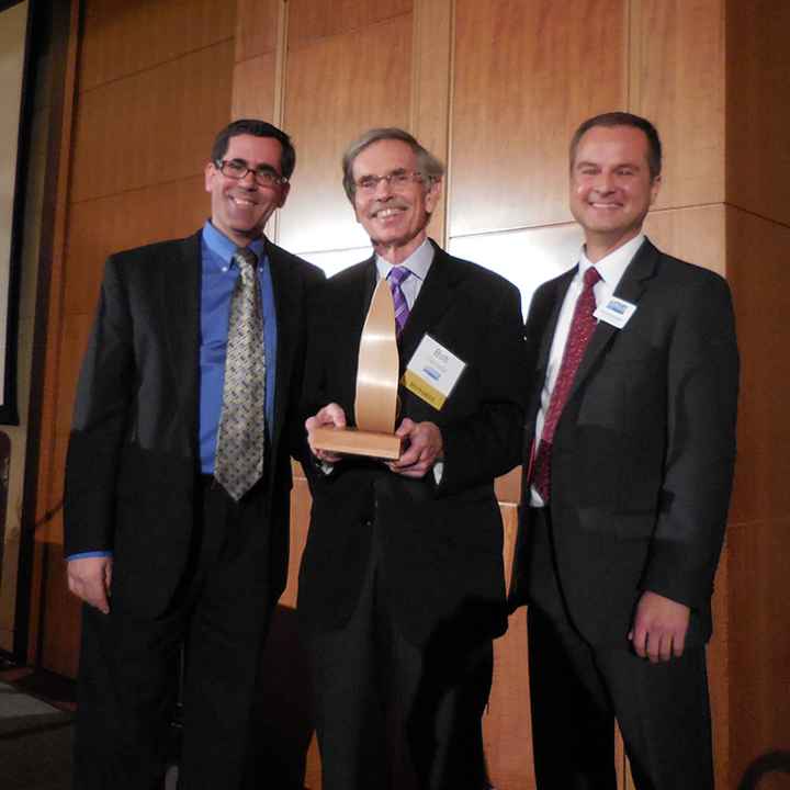 Executive Director Nathan Woodliff-Stanley, Martha Radetsky Award recipient Bob Connelly, and Deputy Director Stephen Meswarb